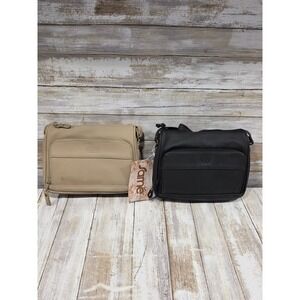 Sarne Pebbled Faux Leather Organizer Crossbody Bag Set Black Tan‎ 2 Pack READ